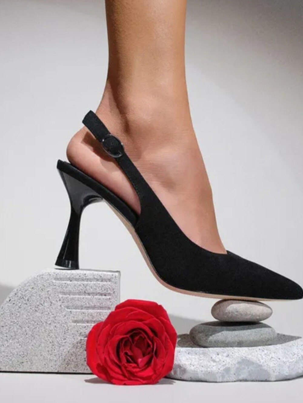 Deltan Black Suede Slingback Pointed Toe Shoes